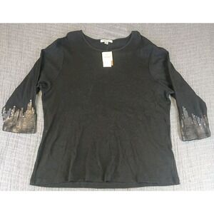 NWT Coldwater Creek Ribbed Cotton Top Size 3X Sequin Cuff 3/4 Sleeves Shirt